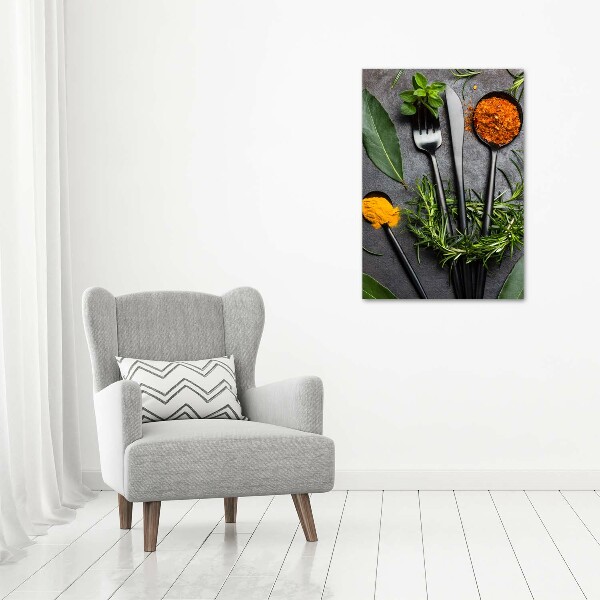 Verticale glasfoto Bestek en specerijen