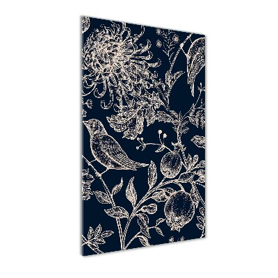 Verticale foto op glas Bloemen en vogels