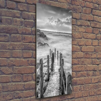 Verticale glasfoto Pad langs de zee