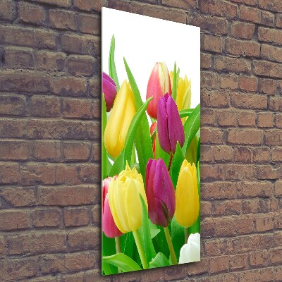 Verticale glasfoto Kleurrijke tulpen