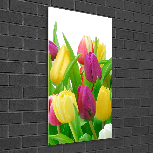 Verticale glasfoto Kleurrijke tulpen