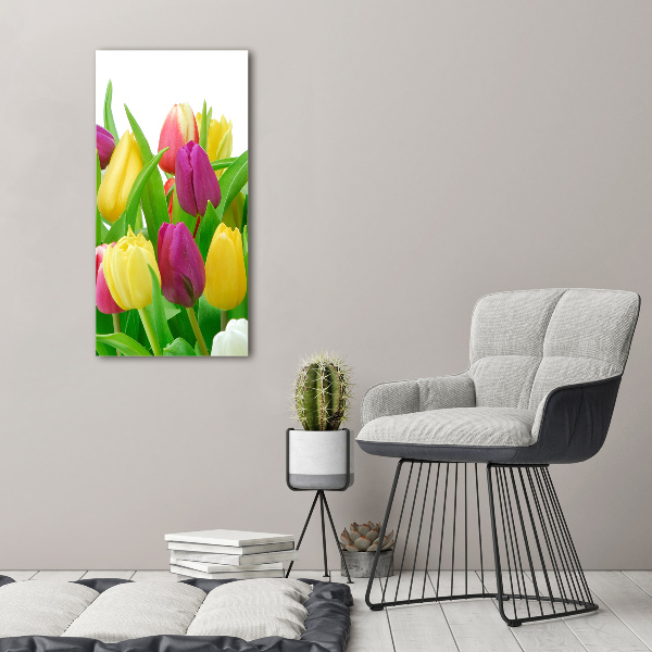 Verticale glasfoto Kleurrijke tulpen