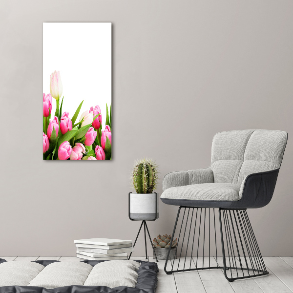 Verticale glasfoto Roze tulpen