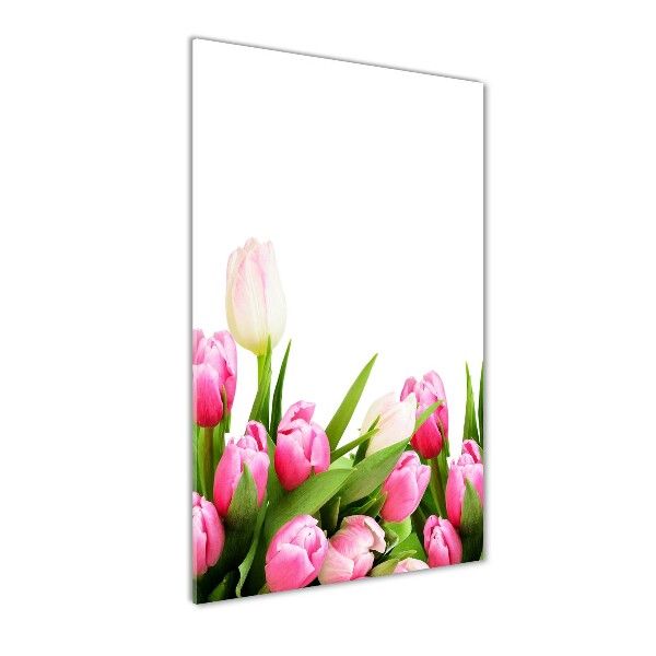 Verticale glasfoto Roze tulpen