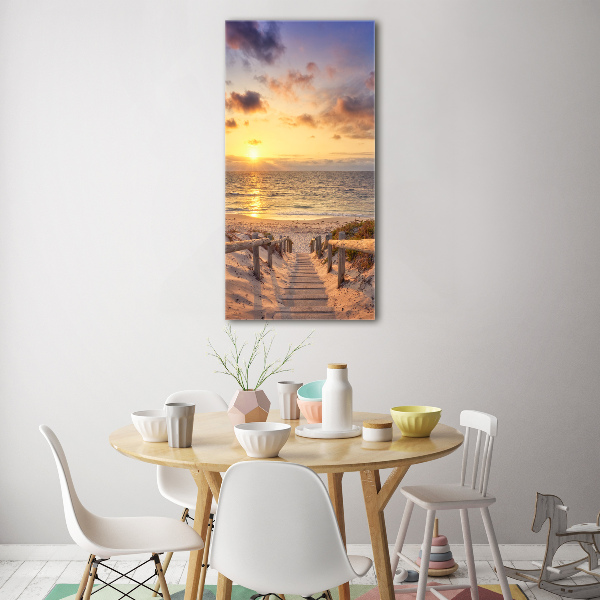 Verticale glasfoto Pad naar het strand