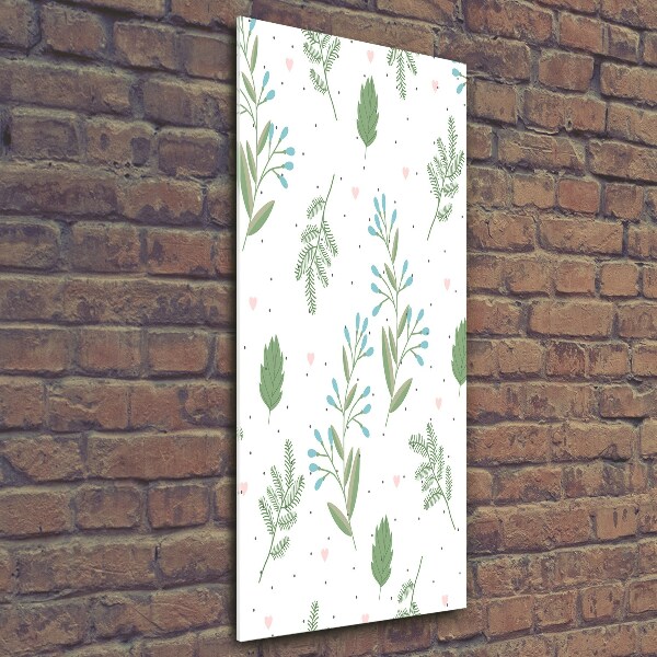 Verticale glasfoto Bladeren en harten