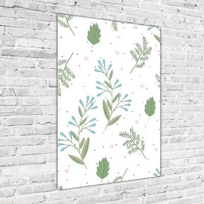 Verticale glasfoto Bladeren en harten