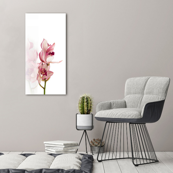 Verticaal glasschilderij Roze orchidee