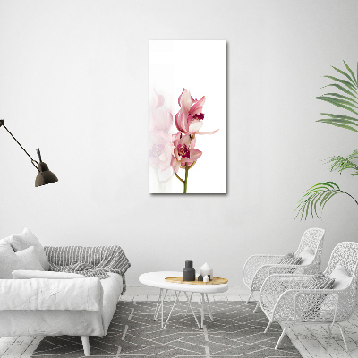 Verticaal glasschilderij Roze orchidee