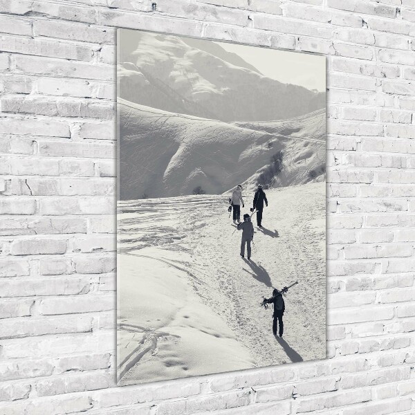 Verticale glasfoto Skiërs
