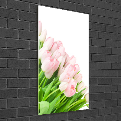 Verticale foto op glas Roze tulpen