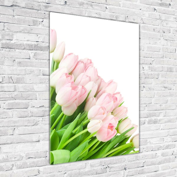 Verticale foto op glas Roze tulpen