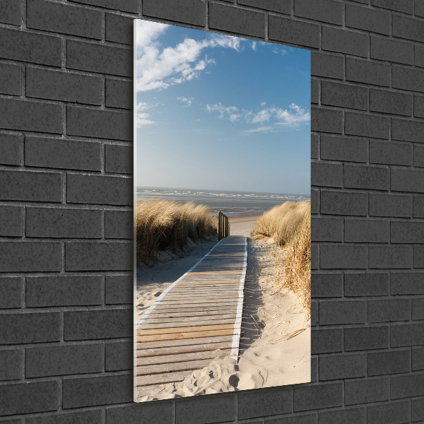 Verticale glasfoto Pad naar het strand
