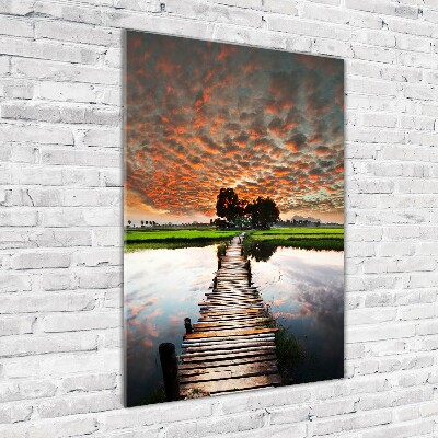 Verticale foto op glas Houten brug
