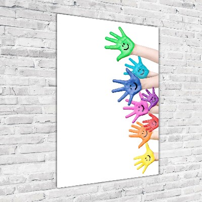 Verticaal glasschilderij Geschilderde handen