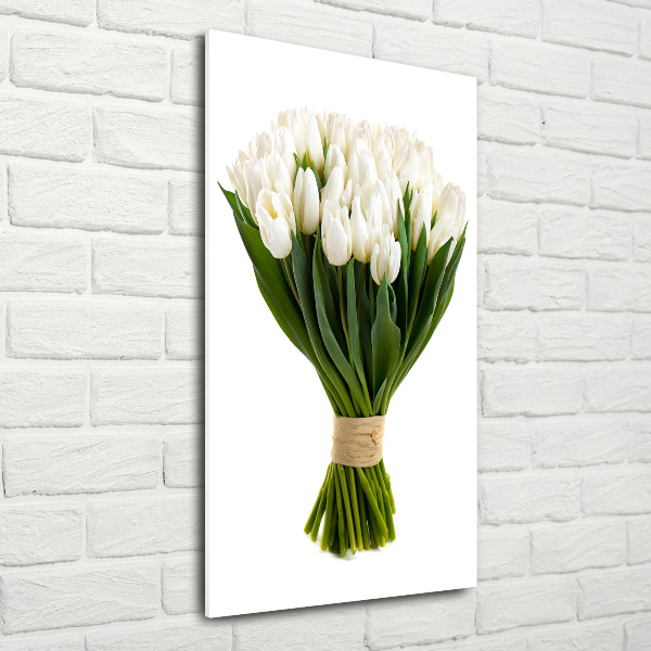 Verticale glasfoto Witte tulpen