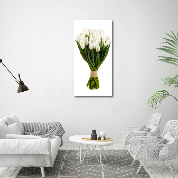 Verticale glasfoto Witte tulpen