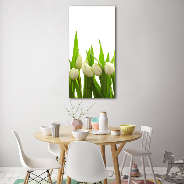 Verticale foto op glas Witte tulpen