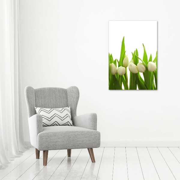 Verticale foto op glas Witte tulpen
