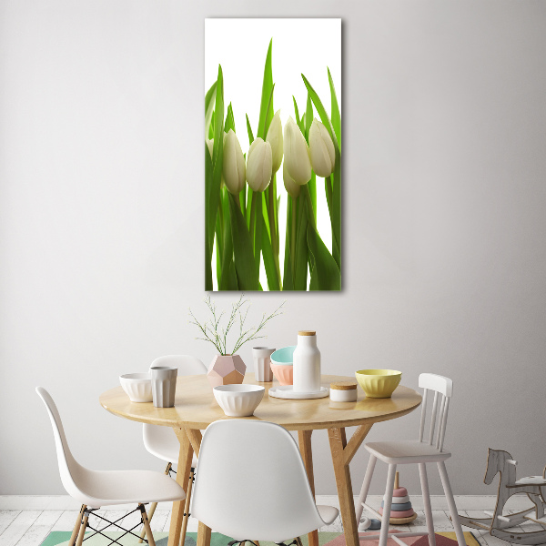 Verticale glasfoto Witte tulpen