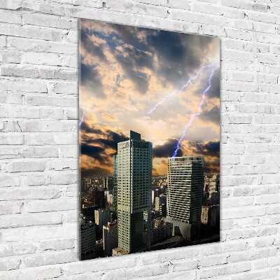 Verticale glasfoto Storm boven Warschau