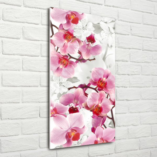 Verticale glasfoto Roze orchidee