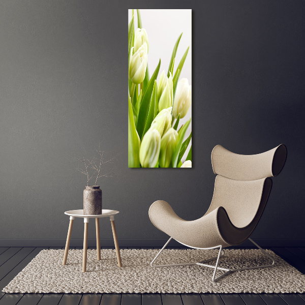 Verticale glasfoto Witte tulpen