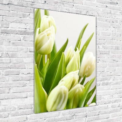 Verticale glasfoto Witte tulpen
