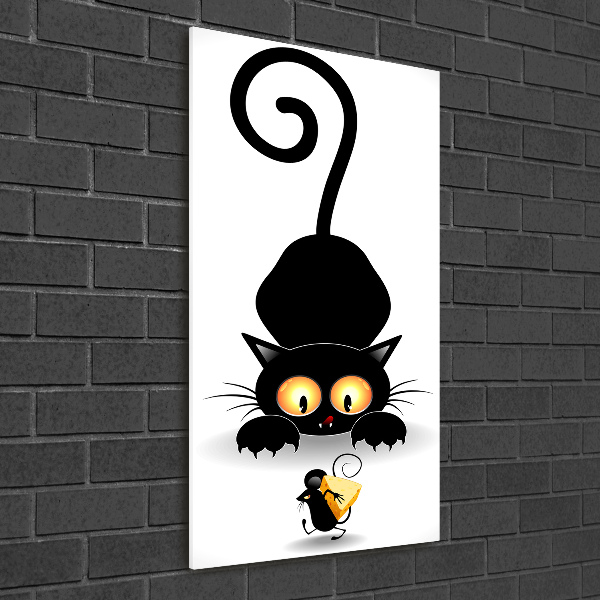 Verticale glasfoto Kat en muis