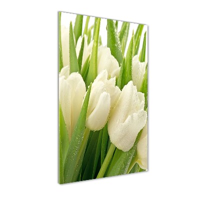Verticale foto op glas Witte tulpen