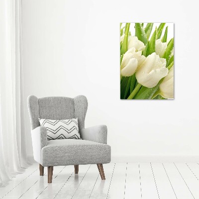 Verticale foto op glas Witte tulpen