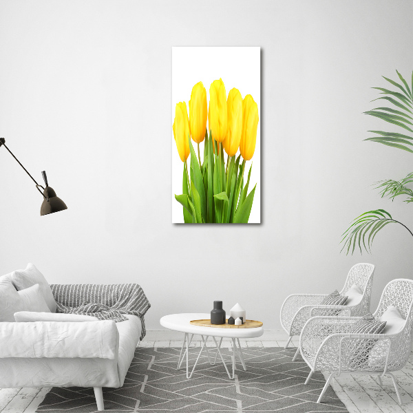 Verticale foto op glas Gele tulpen