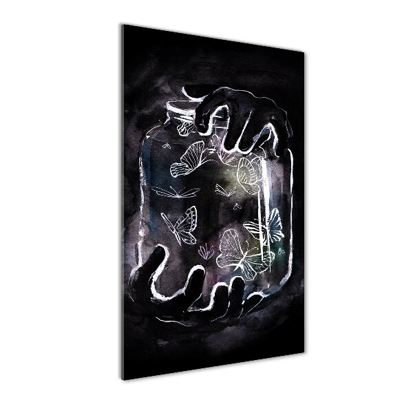 Verticale glasfoto Vlinders in een pot