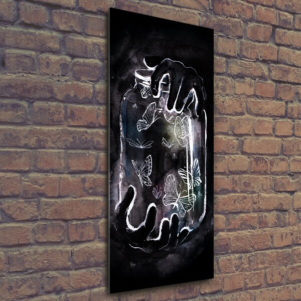 Verticale glasfoto Vlinders in een pot