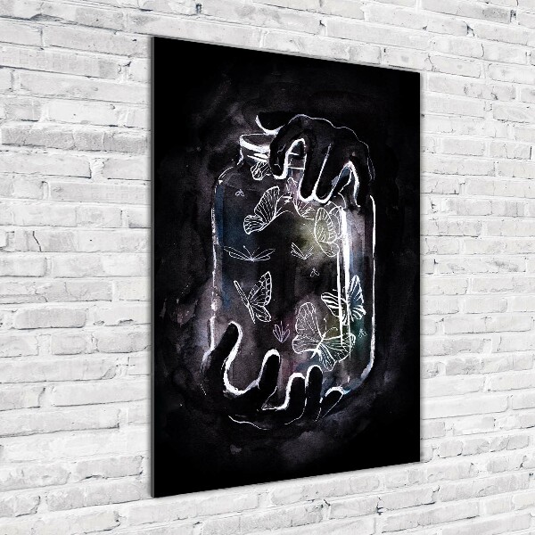 Verticale glasfoto Vlinders in een pot