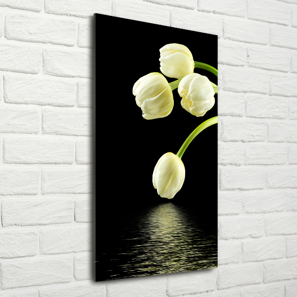 Verticale glasfoto Witte tulpen