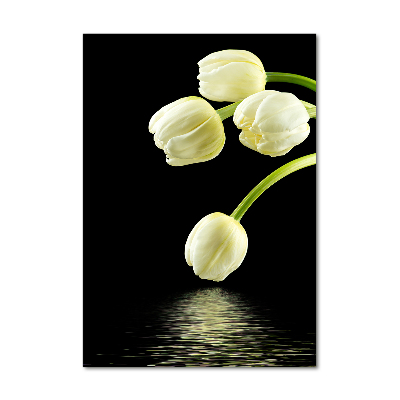Verticale glasfoto Witte tulpen