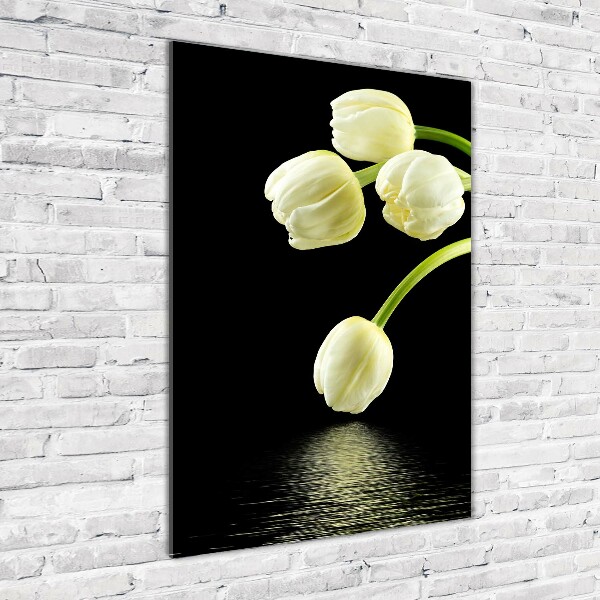 Verticale glasfoto Witte tulpen