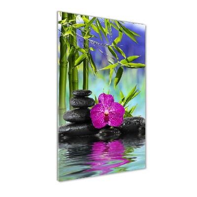 Verticale glasfoto Orchidee en bamboe