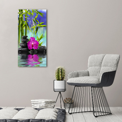 Verticale glasfoto Orchidee en bamboe