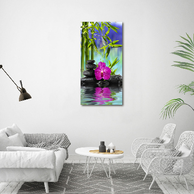 Verticale glasfoto Orchidee en bamboe