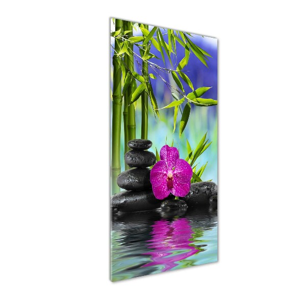 Verticale glasfoto Orchidee en bamboe