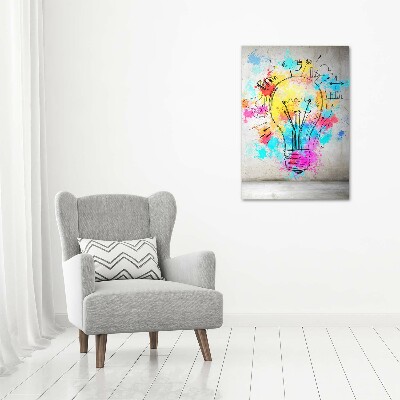 Verticaal glasschilderij Kleurrijke gloeilamp