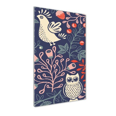 Verticaal glasschilderij Haan hen uil