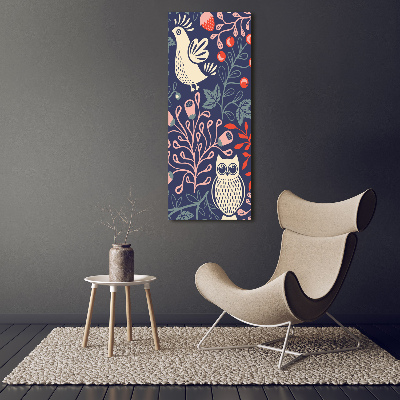 Verticaal glasschilderij Haan hen uil