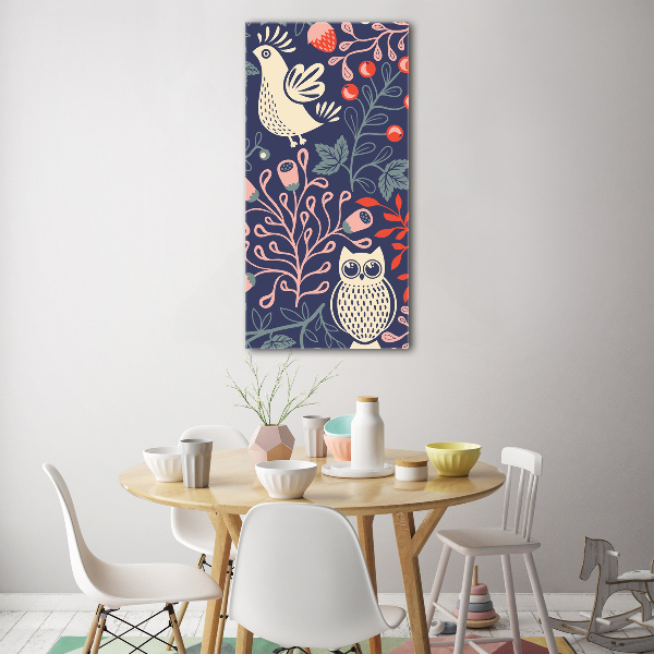 Verticaal glasschilderij Haan hen uil