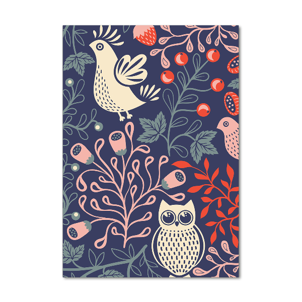 Verticaal glasschilderij Haan hen uil