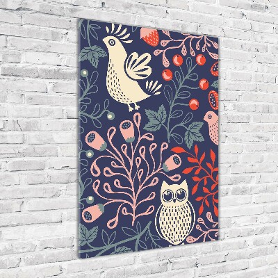 Verticaal glasschilderij Haan hen uil