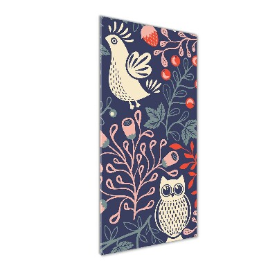 Verticaal glasschilderij Haan hen uil