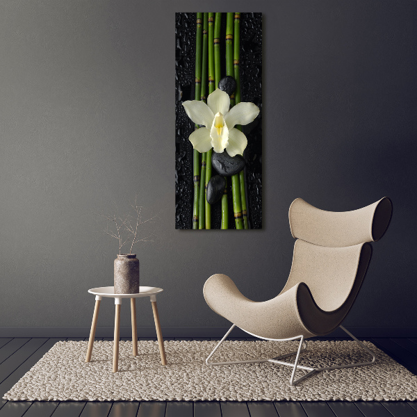 Verticale glasfoto Orchidee en bamboe